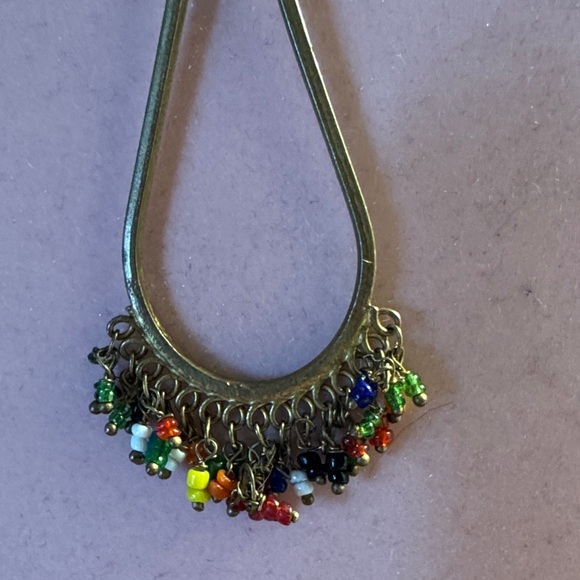 Gold Teardrop Necklace with Multicolor Bead Fringe 7 3/4” without 3” EXT. - Picture 2 of 6